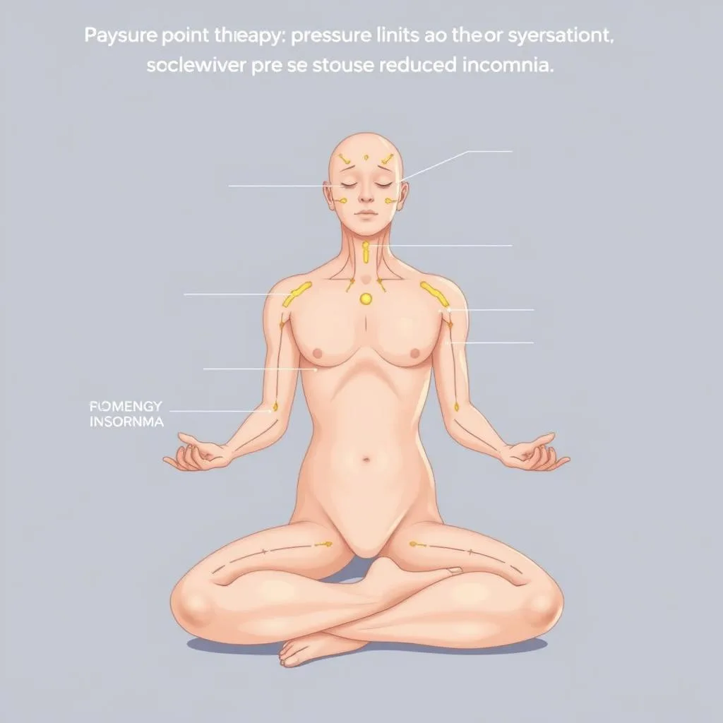 A detailed medical illustration showcasing the key pressure points on the human body that can alleviate stress-induced insomnia. The image depicts a serene, minimalist composition with a neutral color palette and soft lighting, highlighting the contours and acupressure points along the hands, feet, and neck. The figure is depicted in a relaxed, meditative pose, emphasizing the calming and restorative nature of pressure point therapy. The composition is balanced and clean, allowing the focal points to stand out clearly without distractions. The overall mood evokes a sense of tranquility and restoration, conveying the therapeutic benefits of this holistic approach to improving sleep quality. A detailed medical illustration showcasing the key pressure points on the human body that can alleviate stress-induced insomnia. The image depicts a serene, minimalist composition with a neutral color palette and soft lighting, highlighting the contours and acupressure points along the hands, feet, and neck. The figure is depicted in a relaxed, meditative pose, emphasizing the calming and restorative nature of pressure point therapy. The composition is balanced and clean, allowing the focal points to stand out clearly without distractions. The overall mood evokes a sense of tranquility and restoration, conveying the therapeutic benefits of this holistic approach to improving sleep quality.