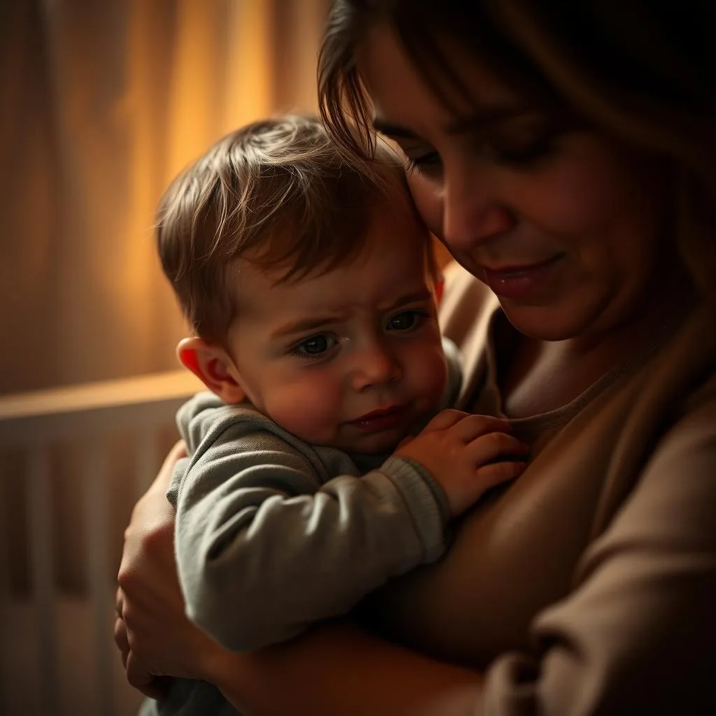 A dimly lit nursery, a toddler's tear-stained face as they cling to their parent, desperate not to be left alone. Soft, warm lighting bathes the scene, creating an intimate, emotional atmosphere. The parent, patiently comforting the child, their expressions conveying a mix of empathy and concern. The toddler's small hands grasp at their parent's shirt, their eyes pleading not to be abandoned. The background is blurred, focusing the viewer's attention on the tender, heartbreaking moment of separation anxiety at bedtime. A dimly lit nursery, a toddler's tear-stained face as they cling to their parent, desperate not to be left alone. Soft, warm lighting bathes the scene, creating an intimate, emotional atmosphere. The parent, patiently comforting the child, their expressions conveying a mix of empathy and concern. The toddler's small hands grasp at their parent's shirt, their eyes pleading not to be abandoned. The background is blurred, focusing the viewer's attention on the tender, heartbreaking moment of separation anxiety at bedtime.